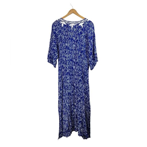 World Market Blue White Embroidered Boho Maxi Long Dress Free Size NWT - Picture 2 of 15